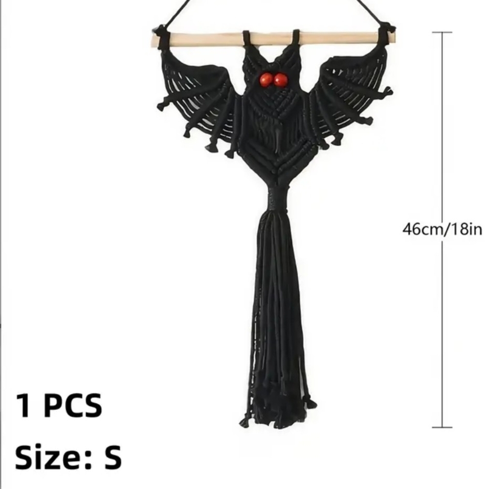 Black Macrame Bat Wall Hanging Decor SET OF 2 - Picture 4 of 4
